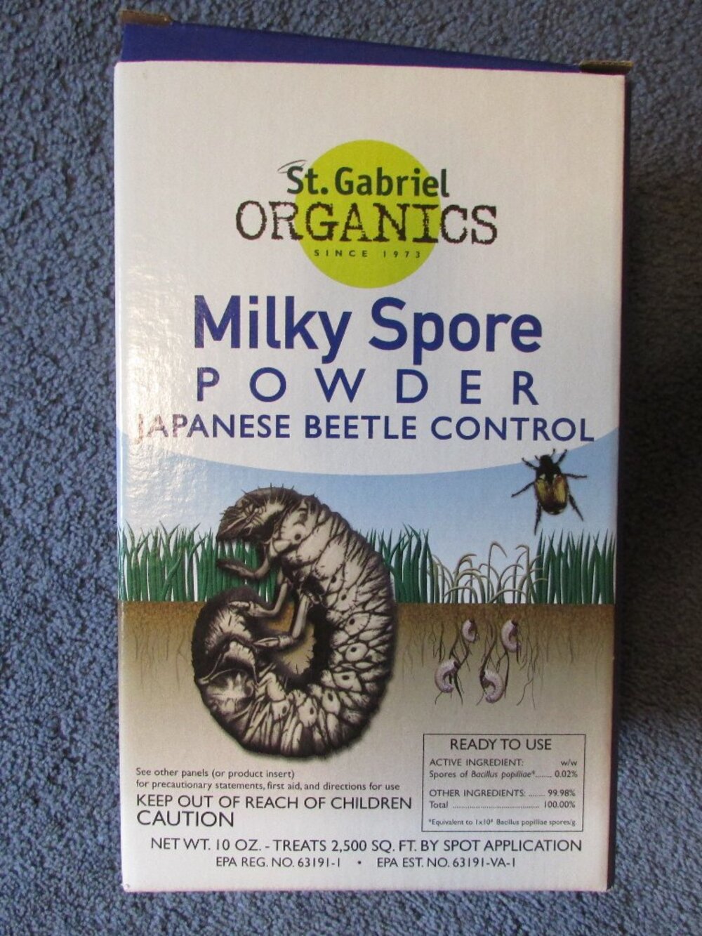 St. Gabriel ORGANICS Milky Spore Powder 10 oz 2500 Sq Ft Japanese Beetle Control